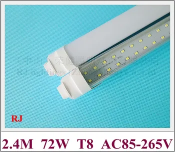 R17D LED lempa lempos, fluorescencinis LED lempa lemputė dvi eilės T8 2400mm 8FT SMD 2835 384led(4*96led) 72W itin šviesus CE 8000lm R17D