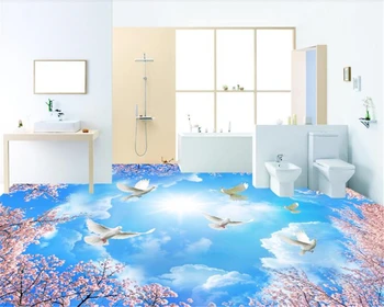 beibehang Vinilo wall3d tapetai Užsakymą Foto Tapetai HD Sakura Blue Sky 3D Grindų Plytelės Vandeniui lipnios PVC Grindys