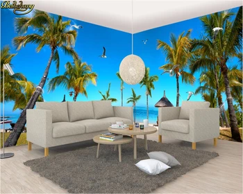 beibehang Užsakymą didelės freskos tapetai, 3D šviežios gamtos jūros marina kokoso medžio visas namas temą freskos sienos papel de parede