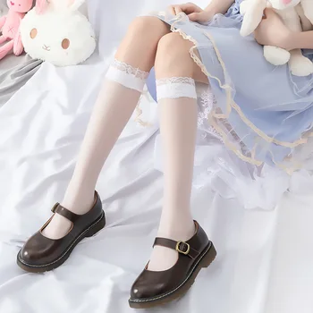 Naujas Klasikinių Juodos ir Baltos spalvos Japonijos JK Harajuku Lolita Girls Nėrinių Kojinės Seksualus Nėriniai Moterų Permatomų Kristalų Blauzdos Socking