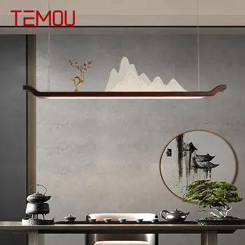 TEMOU Kinų Stiliaus LED Pakabukas Šviesos Kūrybos Stačiakampio formos Kalvos Modelis Zen Kabinti Liustra Namų Arbatos Valgomasis