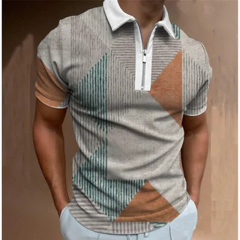 Vyriški T-shirt Naujų Karšto Europoje ir Amerikoje Mados Slim trumpomis Rankovėmis Dryžuotas Užtrauktukas Atvartas Top Polo Marškinėliai, Marškinėliai
