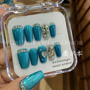 Rankų nagai visu profesinės nagai, nagų širdies netikrą nagai Japonijos nešiojami dirbtinis dizaino mėlynos katės akis
