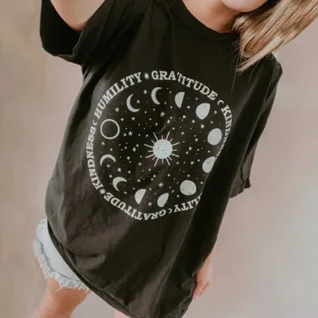 Vintage Mados marškinėliai Mėnulis, Žvaigždės Spausdinti Tees Streetwear trumpomis Rankovėmis T-shirt Streetwear Prarasti Medvilnės 2021 Naujų Moteris Tshirts