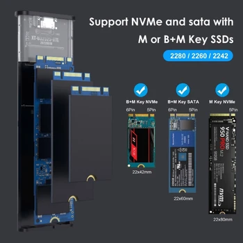 M2 SSD Lauke USB3.1 Tipas-C 10Gbps NVME Kietojo Disko Gaubto RTL9210B Kontrolės