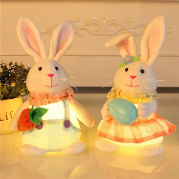 Velykų Žėrintis Nuolatinis Triušis Pliušinis Žaislas Animacinių Filmų Cute Bunny Valdos Kiaušinių Ridikas Apšvietimo Lėlės Velykų Šalies Namų Stalo Apdailos