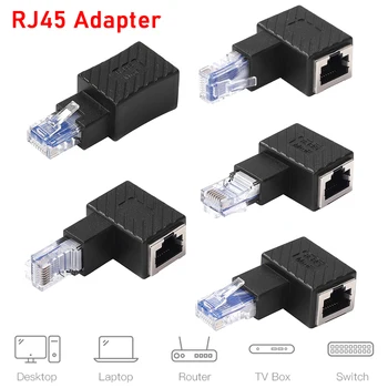 RJ45 Vyrų ir Moterų Cat5/6 Ethernet LAN Tinklo Kabelis Extension Adapter 90 Laipsnių Extender Jungtis PC Nešiojamas TV Box Maršrutizatorius