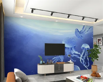 Individualizuotos fono paveikslėlį blue ocean povandeninio pasaulio medūza tema erdvės, visas namas miegamojo sienos fone dekoratyvinės tapybos freskos