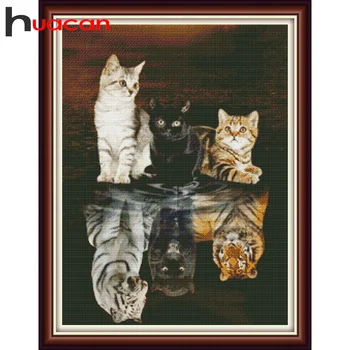 Huacan Kryželiu Siuvinėjimo Katė Rankdarbiams Tigras Atspindys Tapybos Gyvūnų Spausdintą Modelio Miegamojo Puošmena