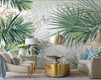 beibehang Individualų 3d tapetai Šiaurės ranka-dažytos tropinių augalų šviežių atogrąžų palmių lapų patalpų fone, sienos popieriaus