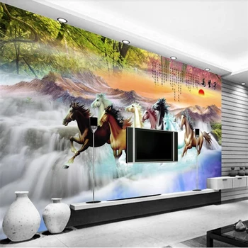 Užsakymą tapetai, 3d foto freskos Maxima Aštuoni Arkliai Kinų stiliaus kambarį, TV foną, sienos dokumentų namų dekoro 3d tapetai