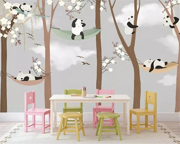 beibehang Užsakymą mados šiuolaikinės asmenybės papel de parede 3d tapetai, vaikų kambarys ranka-dažytos panda didelis medis fone