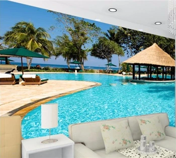 beibehang Pritaikyti tapetai šiuolaikinių HD mados Maldyvai pajūrio baseinas kurorto kraštovaizdžio dekoratyvinis dažymas fone