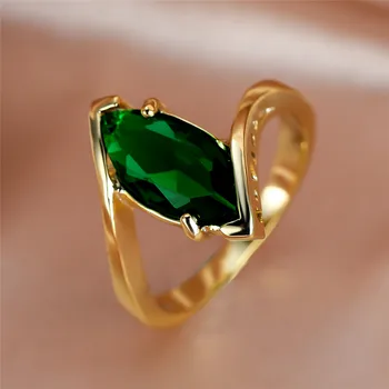 Prabanga Moterų Kristalų Lapų Plonas Žiedas Žavesio Aukso Spalvos Vestuvinis Žiedas Skanėstas Žalia Akmuo Cirkonis Vestuvių Žiedai Moterims