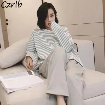 Plus Size Pajama Komplektai Moterų Preppy Stiliaus Japonų Studentai Laisvi Sleepwear Atsitiktinis Pavasarį, Rudenį Paprastą Kasdieninę Namų Lady Mados BF