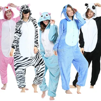 HKSNG Žiemos Suaugusių Moterų Gyvūnų Kigurumi Laimingas Katė Onesies Panda Triušis pižama, Helovyno Cosplay Kostiumas