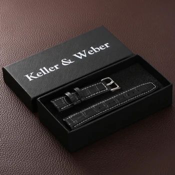 Keller & Weber Baltos Eilutės Kreko Laikrodžiai Grupė Vyrų Juodos Odos Dirželis Pin Sagtis Pakeisti Laikrodžių Dirželiai