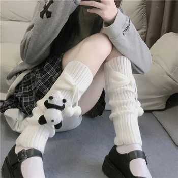 Moterų Twist Kabelis Megzti Kojų Šildytuvus Kojinės Japonijos Mielas 3D Panda už Lėlės Plaukų Kamuolys Bowknot Batai Kojos Kelio 37JB