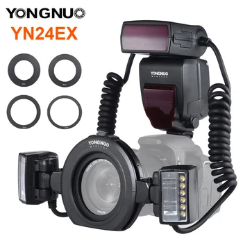 YONGNUO YN24EX YN24 EX Macro Ring Flash E-TTL Blykstė Speedlite su 2vnt Flash Heads 4pcs Adapteris Žiedai Canon EOS Fotoaparatus 5D3