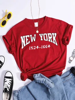 Niujorko 1524-1664 Spausdinti Moteris Marškinėliai Kvėpuojantis Hipster Gatvės Drabužių Nišą Dizaino T-Shirt Hip-Hop Minkštas Kūrybiškumą Tee Marškinėliai