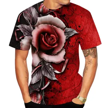 Vasaros Vyrų ir Moterų 3D Augalų Atspausdintas T-shirt, Saulėgrąžos, Rožės, Madingi Atsitiktinis Kvėpuojantis Trumpas Rankoves, Poliesterio Pluošto