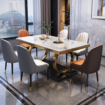 Šiuolaikinės paprastas uolienų plokštės lentelė italijos high-end šviesos prabangus marmuro stalas ir kėdė derinys namų stačiakampis