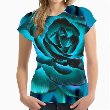 Moterų T Shirts Rose 3d Spausdinimo Gražus marškinėliai Ponios Mados Tees Moterų Drabužių Trumpas Rankovėmis Viršūnes Mergina Atsitiktinis Palaidinė Tees