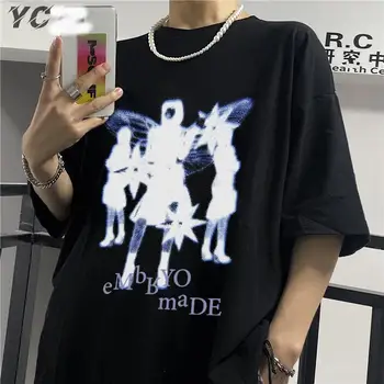 Hip-Hop Streetwear Harajuku T-Shirt Iliuzija Laiškas Išspausdintas Gotikos Marškinėlius Mens Medvilnės Negabaritinių Marškinėliai Mergina Vasaros Mados Viršūnes
