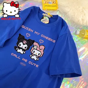 Sanrio Hello Kitty Drabužius Manga Anime Simbolių Spausdinimo T-shirt Harajuku korėjos Y2k Viršūnes Moterų Atsitiktinis Ponios Trumpas Rankovėmis Marškinėlius