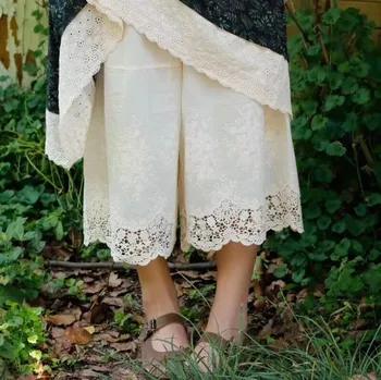 vasaros Derliaus medvilniniai siuvinėjimo gėlės Pločio kojų kelnės Moteriška lolita saldus