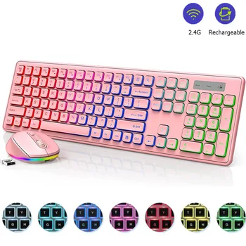 Belaidė Klaviatūra ir Pelė su RGB Apšvietimu Įkrovimo Visu Dydžiu Wireless Keyboard Mouse Combo Nešiojamojo KOMPIUTERIO 