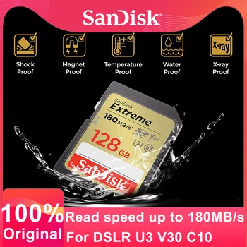 SanDisk Extreme SDXC UHS-I Atminties Kortele 128 GB 256 GB 180MB/s SD Class10 C10 32GB 64GB U3 V30 4K Didelės spartos Flash Kortelė Camer