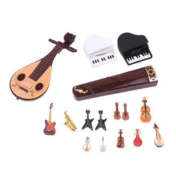 Vintage Lėlių Miniatiūriniai Muzikos Instrumentas Fortepijonas, Smuikas Gitara Guzheng Pipa Modelis Doll House Dekoro Mini Gitara, Liutnia Modelis