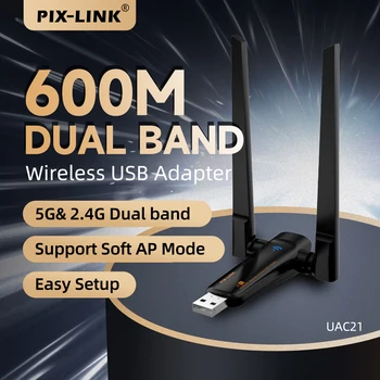 PIX-LINK UAC21 600Mbps Dual Band Wifi Adapteris, 5 GHz+2.4 GHz Didelio jautrumo Antena Bevielio ryšio USB Adapterį Wi Fi Dongle 