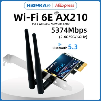 Wi-Fi 6E intel AX210 PCIe Wifi Kortelės 2.4 G/5G/6GHz 5374Mbps PCI Express Bevielio Tinklo plokščių Bluetooth 5.3 WiFi Adapteris, skirtas PC