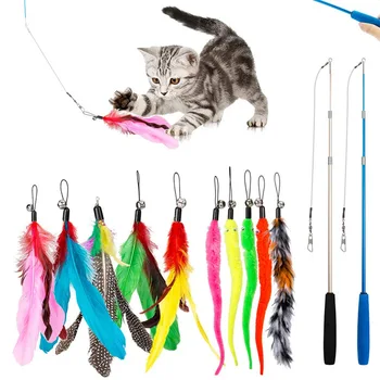 Katė Interaktyvus Žaislas Plunksnų Kibinimas Stick Lazdele Pet Ištraukiama Plunksnų Bell Papildymo, Pakeitimo Catcher Produkto Katė Naudotis