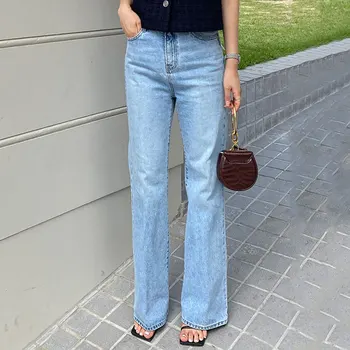 Elegantiškos Plačios Kojos Džinsai Moterims 2023 High Waisted Vintage Džinsai Streetwear Korėjos Mados Minkšto Džinsinio Audinio Mama Kelnės Vasarą