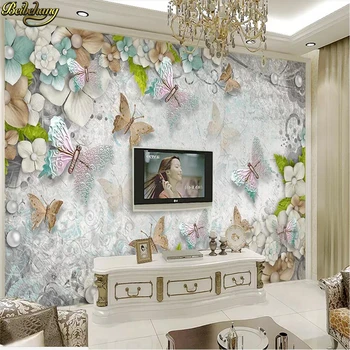beibehang užsakymą foto tapetai, sienų freskomis sienų lipdukai 3d spalvingas Viduržemio jūros drugelis gėlės pearl TV 3d sienų freskomis