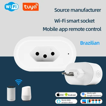 Tuya WiFi Smart Lizdas Balso Laiko Kontrolės 16A Brazilijos Standarto Lizdas Smart Power Stebėsenos Palaiko Aleax Lizdas Smart