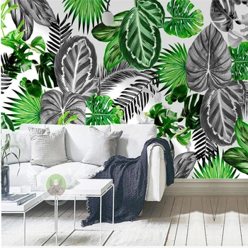 beibehang Šiaurės paprasta juoda ir balta tropinių augalų vėžlys lapų fone sienos užsakymą didelė freska šilko šilko tapetai