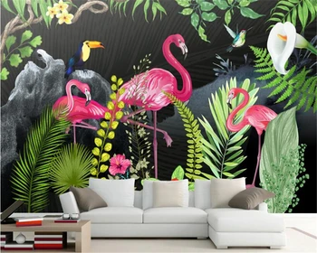 beibehang Šiuolaikinės mados sienos popieriaus ranka-dažytos atogrąžų Flamingo sėdi kambaryje sofa fone freska 3d tapetai