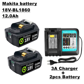 18V ličio jonų baterija,12.0 aha,18V power tools bl1860,bl1840,bl1850,bl1830,bl1860b ir kt.,2 baterijos, +3a įkroviklis
