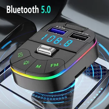 Bluetooth 5.0 Wireless FM Siųstuvas Spalvinga Šviesos Dual 3.1 USB Greito Įkrovimo Automobilinio Rinkinio U Disko TF Kortelės MP3 Grotuvas