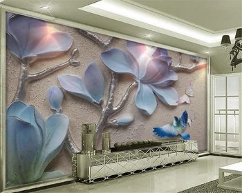 Beibehang 3D Tapetai Sielovados Stiliaus 3D Stereo Magnolia Gėlių Reljefinio Fono Sienos Žmogžudystė foto tapetai, sienų ir 3 d