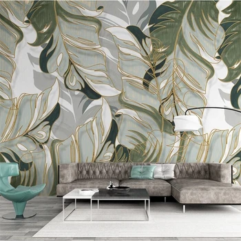 wellyu Šiaurės ranka-dažytos tropinių augalų lapai linijomis, šviesos prabanga, TV foną, sienų tapyba užsakymą didelių sienų tapetai