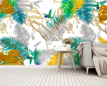 beibehang Užsakymą šiuolaikinės žaliųjų augalų aukso apdaila šiaurės minimalistinio modernaus sofa fone de papel parede 3d tapetai