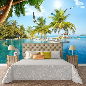 3D lipnios tapetai, freskos asmeninio gyvenamasis kambarys ir miegamasis paplūdimyje Coconut Beach